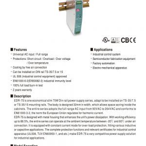 Mean Well Single Output Industrial DIN RAIL EDR-75 series