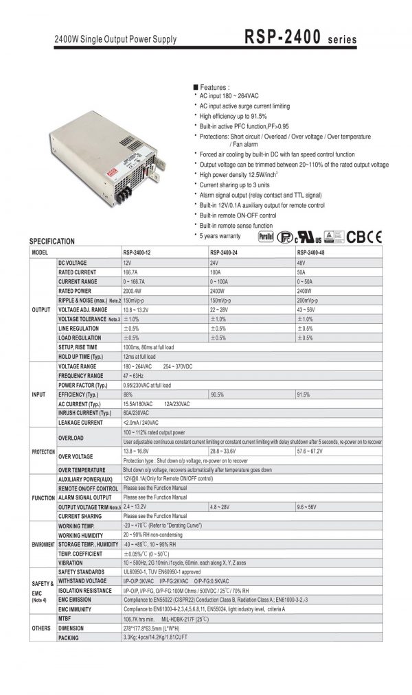 Mean Well Power Supply with Single Output RSP-2400 series