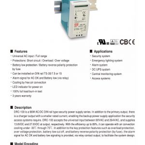 Mean Well Single Output with Battery Charger UOS Function DRC-100 series