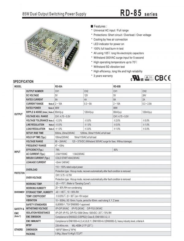 Dual Output Switching Power Supply RD-85 series