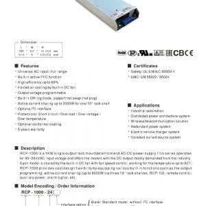 Mean Well Front End Power System RCP-1000 series