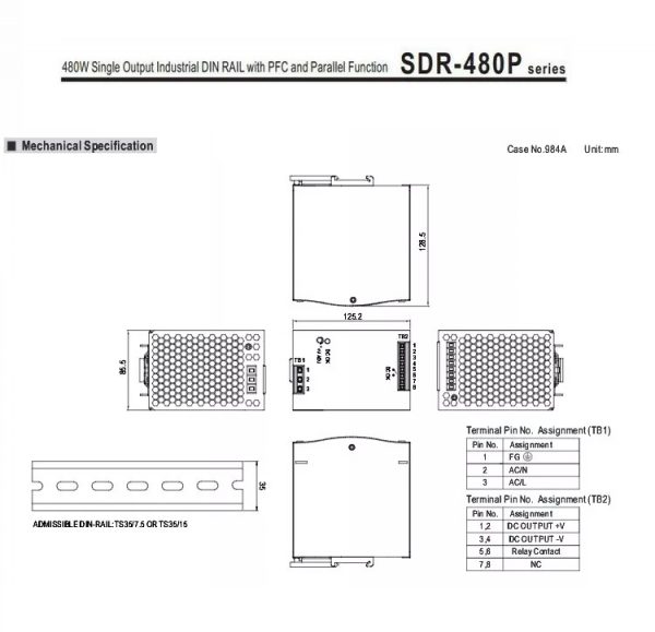 Mean Well Single Output Industrial DIN RAIL with Power Supply SDR480P