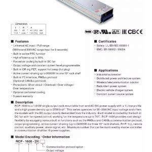 Mean Well Rack Mountable Front End Rectifier RCP-1600 series