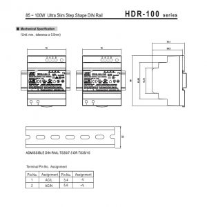 Mean Well 100W Ultra Slim Step Shape DIN Rail HDR-100 series