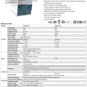 Mean Well Single Output Industrial DIN RAIL with PFC Function SDR-960 series