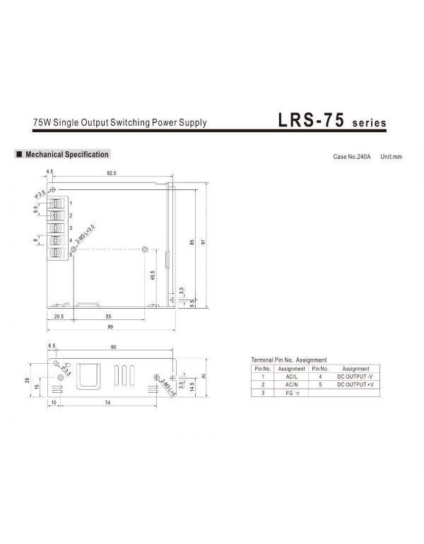 Mean Well Single Output Switching Power Supply LRS-75 series