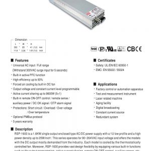 Mean Well Power Supply with Single Output RSP-1600 series
