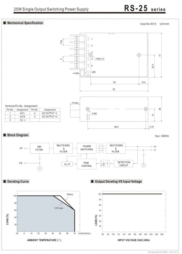 Single Output Switching Power Supply RS-25 series