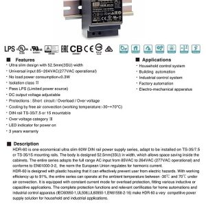 Mean Well Ultra Slim Step Shape DIN Rail HDR-60 series