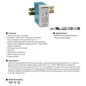 Mean Well Single Output Switching Power Supply DRA-60 series