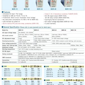 Mean Well Single Output Industrial DIN Rail Power Supply MDR- 40 series