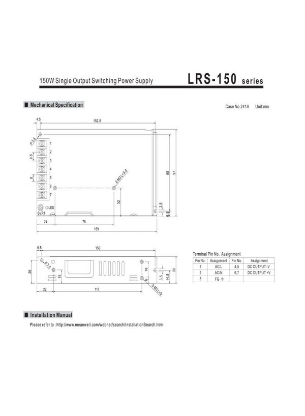 Mean Well Single Output Switching Power Supply LRS-150 series