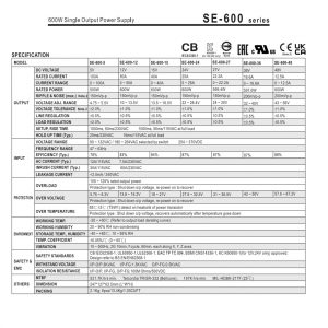 Mean Well Single Output Power Supply SE-600 series