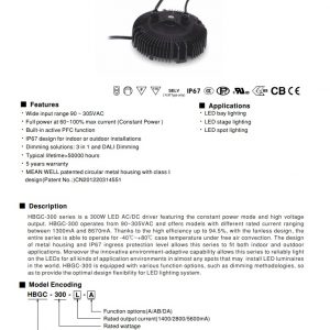 Mean Well Constant Power Mode LED Driver HBGC-300 series - Image 3
