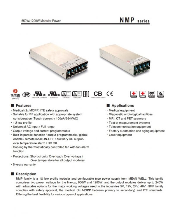Mean Well 650W/1200W Modular Power NMP series