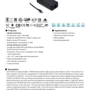 Mean Well AC-DC High Reliability Industrial Adaptor GST160A series