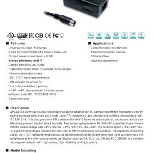 Mean Well 25W AC-DC Triple Output Industrial Adaptor GP25A series