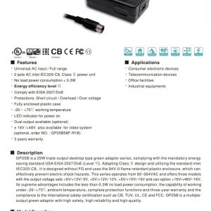 Mean Well 25W AC-DC Triple Output Industrial Adaptor GP25B series