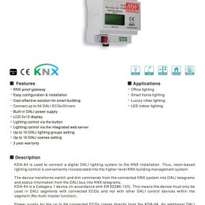 Mean Well KNX to DALI Gateway KDA-64