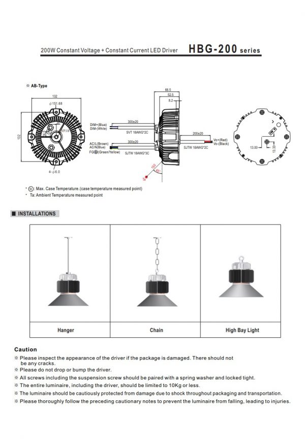Mean Well Constant Voltage Constant Current LED Driver HBG-200 series