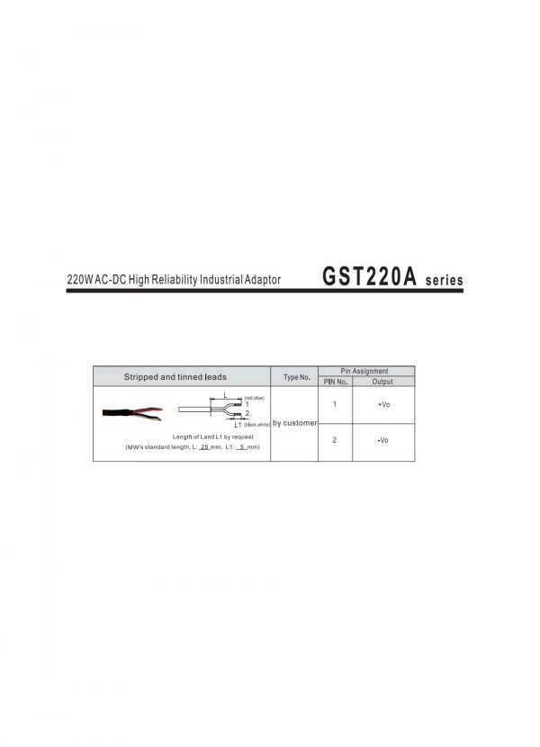 Mean Well AC-DC High Reliability Industrial Adaptor GST220A series