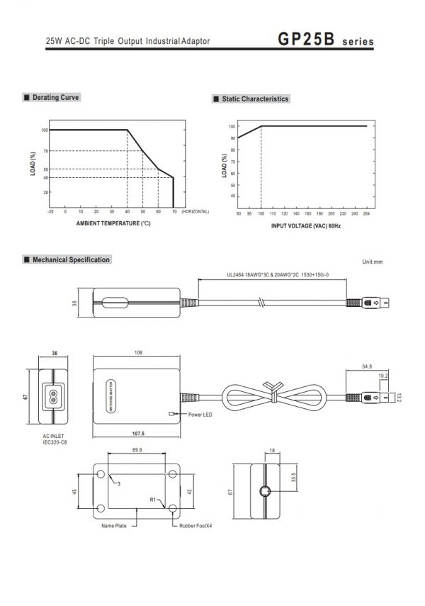 Mean Well 25W AC-DC Triple Output Industrial Adaptor GP25B series