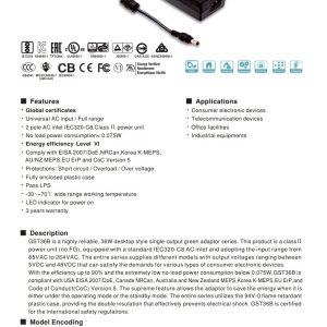 Mean Well 36W AC-DC High Reliability Industrial Adaptor GST36B series