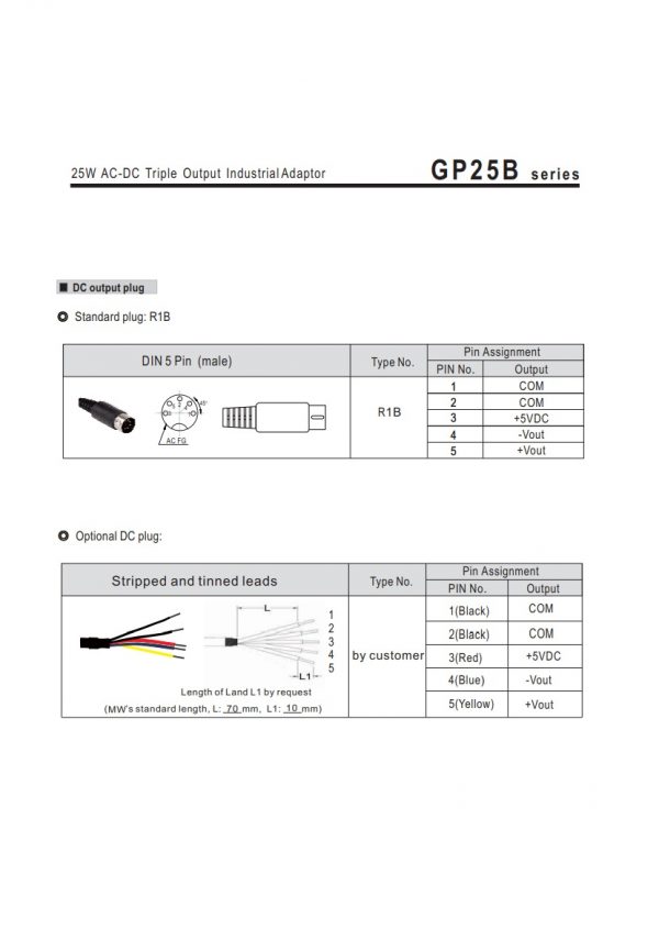 Mean Well 25W AC-DC Triple Output Industrial Adaptor GP25B series