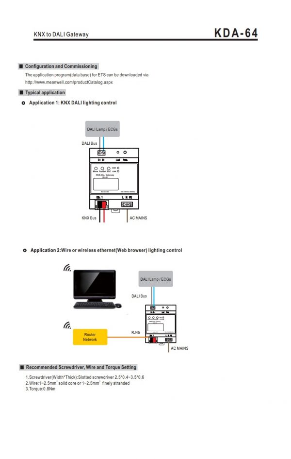 Mean Well KNX to DALI Gateway KDA-64