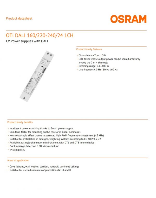 Power supply with OTi DALI 160/220-240/24 1CH