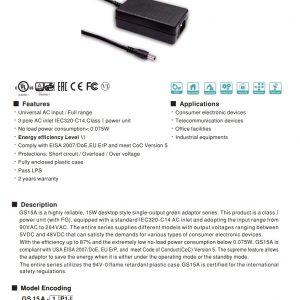 Mean Well 15W AC-DC Reliable Industrial Adaptor GS15A series