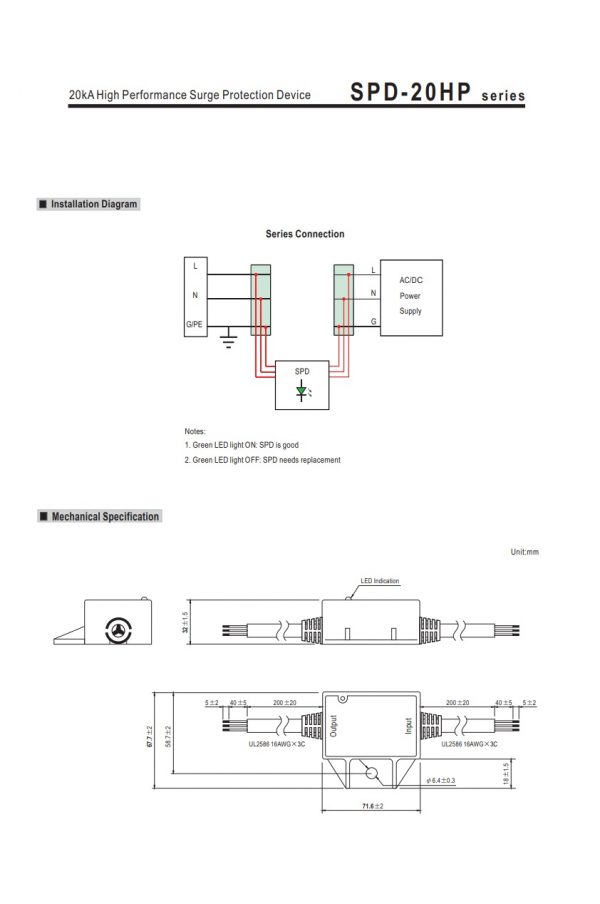Mean Well High Performance Surge Protection Device SPD-20HP series