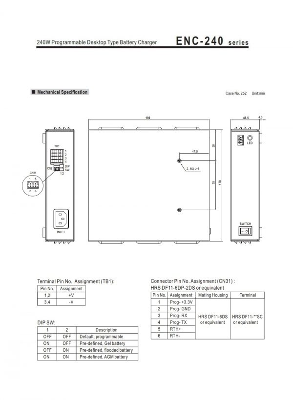 Mean Well Programmable Desktop Type Battery Charger ENC-240 series