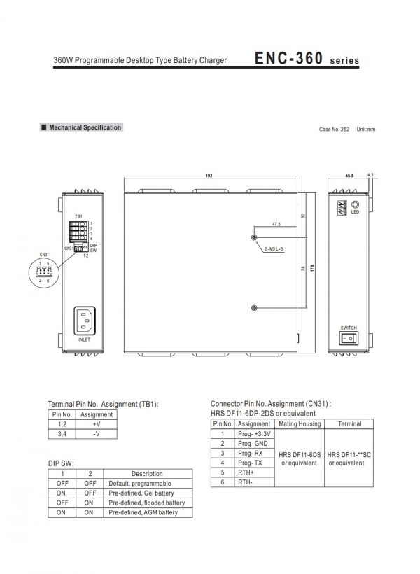 Mean Well Programmable Desktop Type Battery Charger ENC-360 series