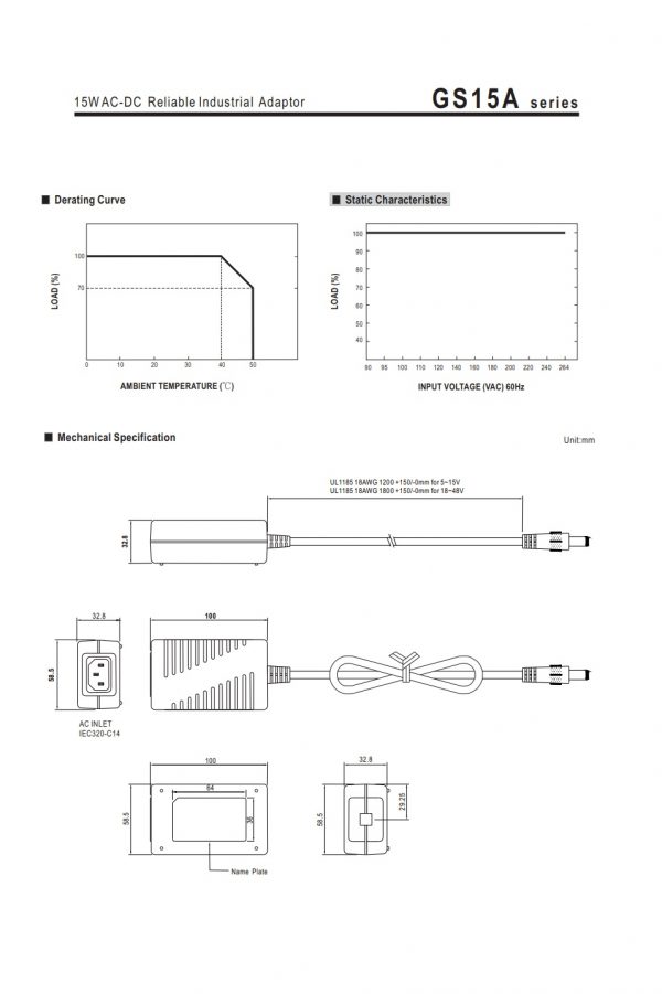 Mean Well 15W AC-DC Reliable Industrial Adaptor GS15A series