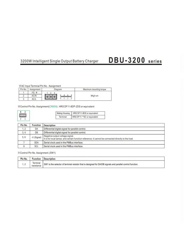 Mean Well Intelligent Single Output Battery Charger DBU-3200 series