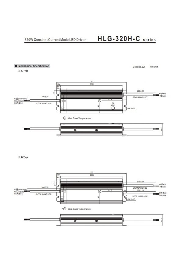 Mean Well Constant Current Mode LED Driver HLG-320H-C series