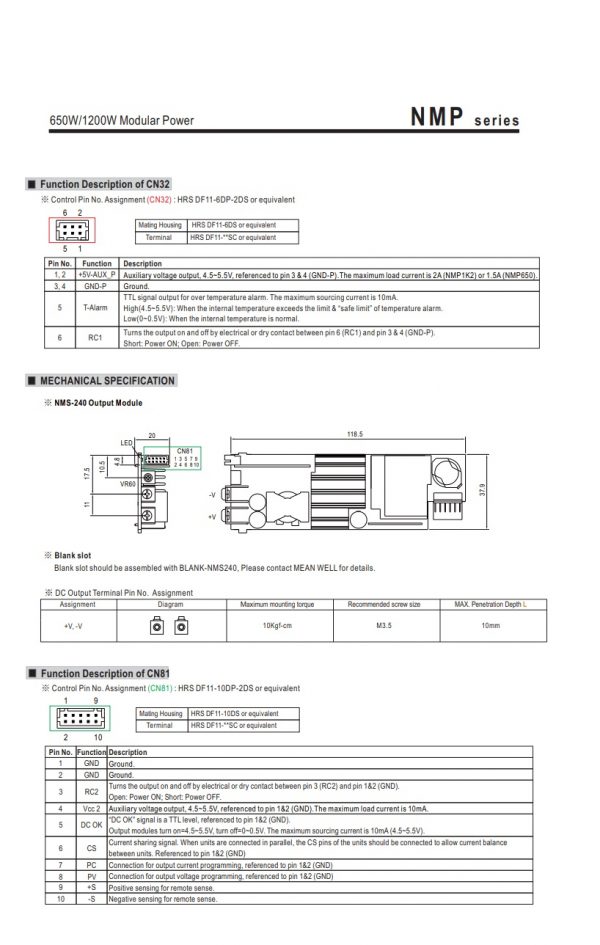 Mean Well 650W/1200W Modular Power NMP series