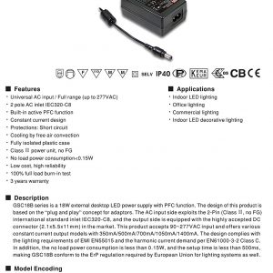 Mean Well Single Output LED Power Supply GSC18B series