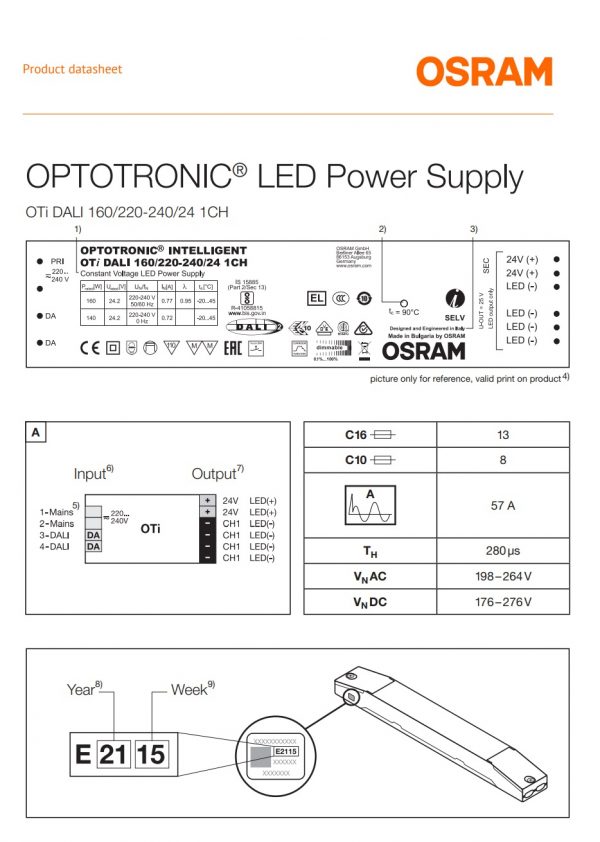 Power supply with OTi DALI 160/220-240/24 1CH