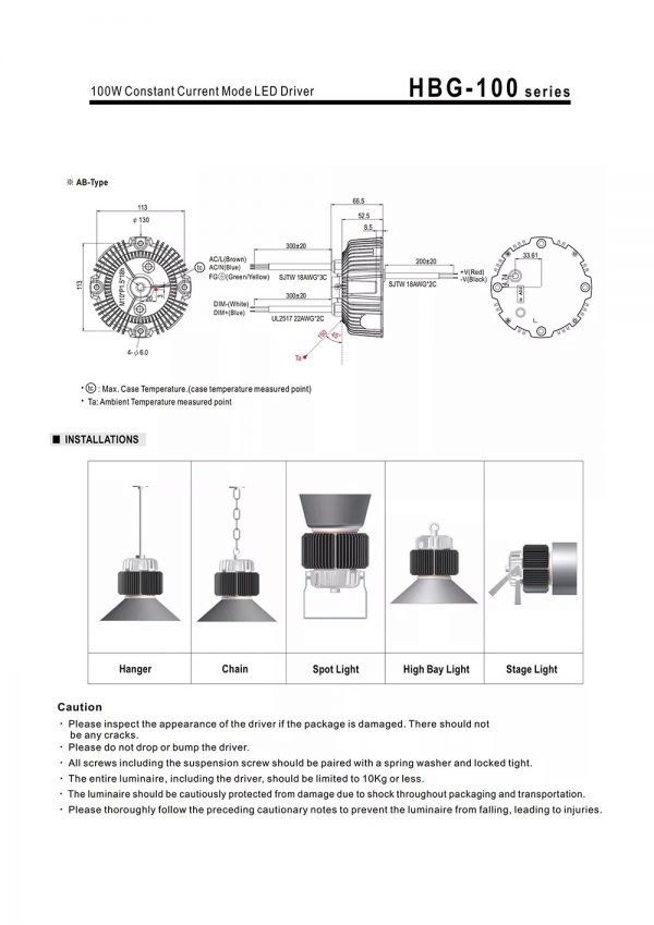 Mean Well Constant Current Mode LED Driver HBG-100 series