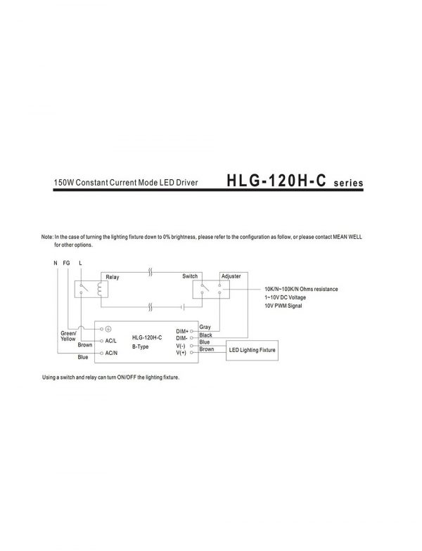 Mean Well Constant Current Mode LED Driver HLG-120H-C series