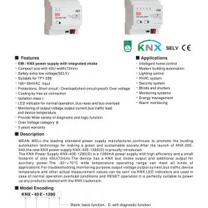 Mean Well 1280mA KNX Power Supply KNX-40E series