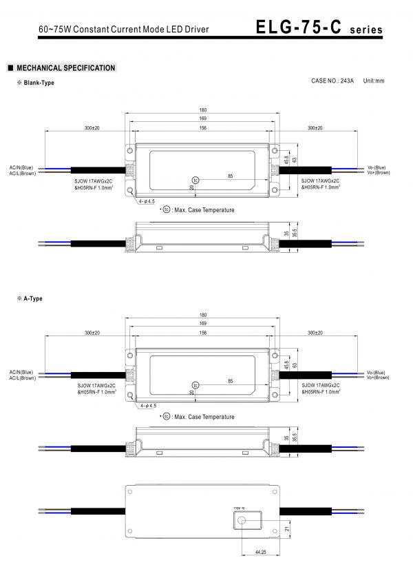 Mean Well Constant Voltage Constant Current LED Driver ELG-75 series
