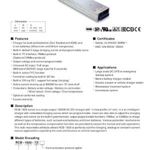 Mean Well Rack Mountable Front End Battery Charger RCB-1600