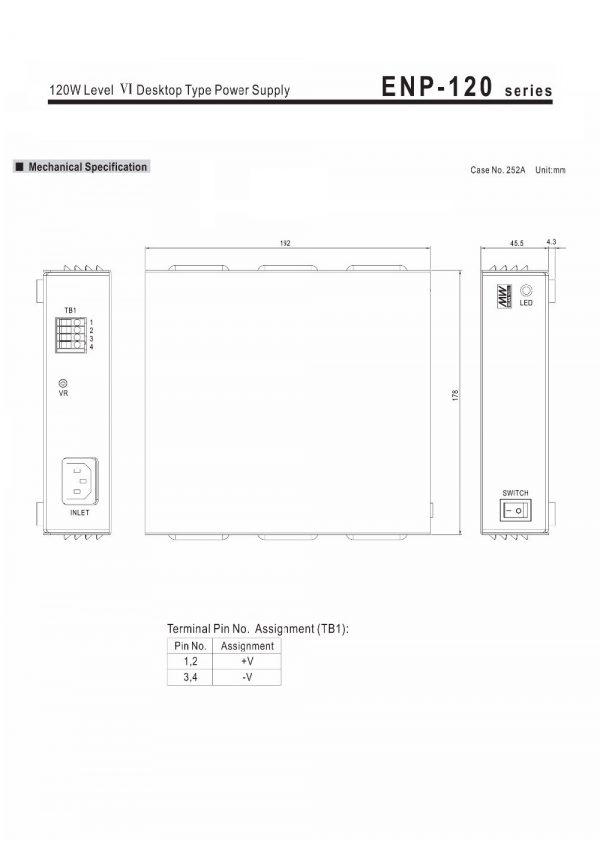 Mean Well 120W Level Desktop Type Power Supply Ⅵ ENP-120 series