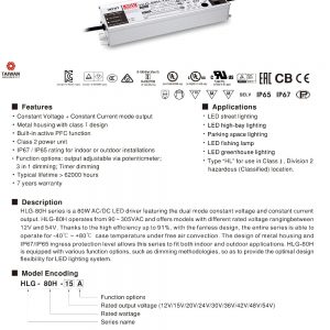 Mean Well Constant Voltage Constant Current LED Driver HLG-80H series