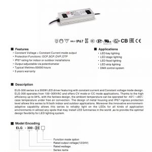 Mean Well Constant Voltage Constant Current LED Driver ELG-300-24A