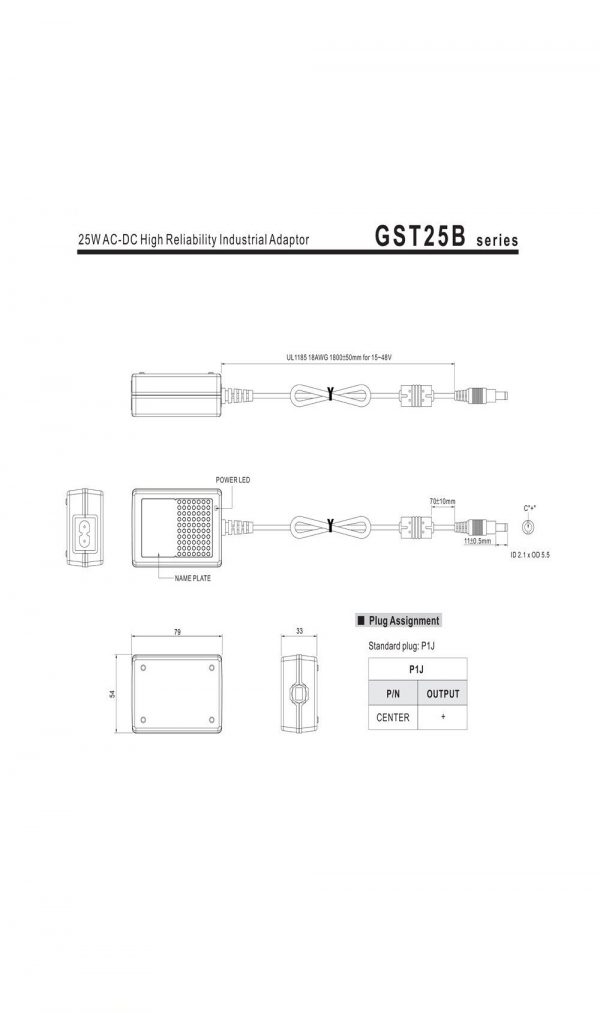 Mean Well 25W AC-DC High Reliability Industrial Adaptor GST25B series