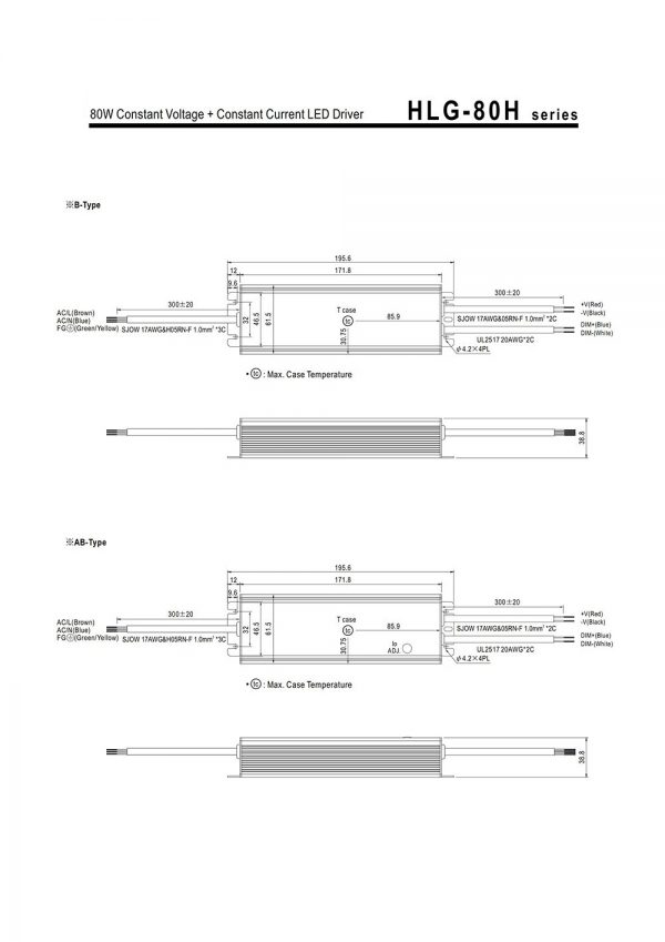 Mean Well Constant Current Mode LED Driver HLG-80H-C series